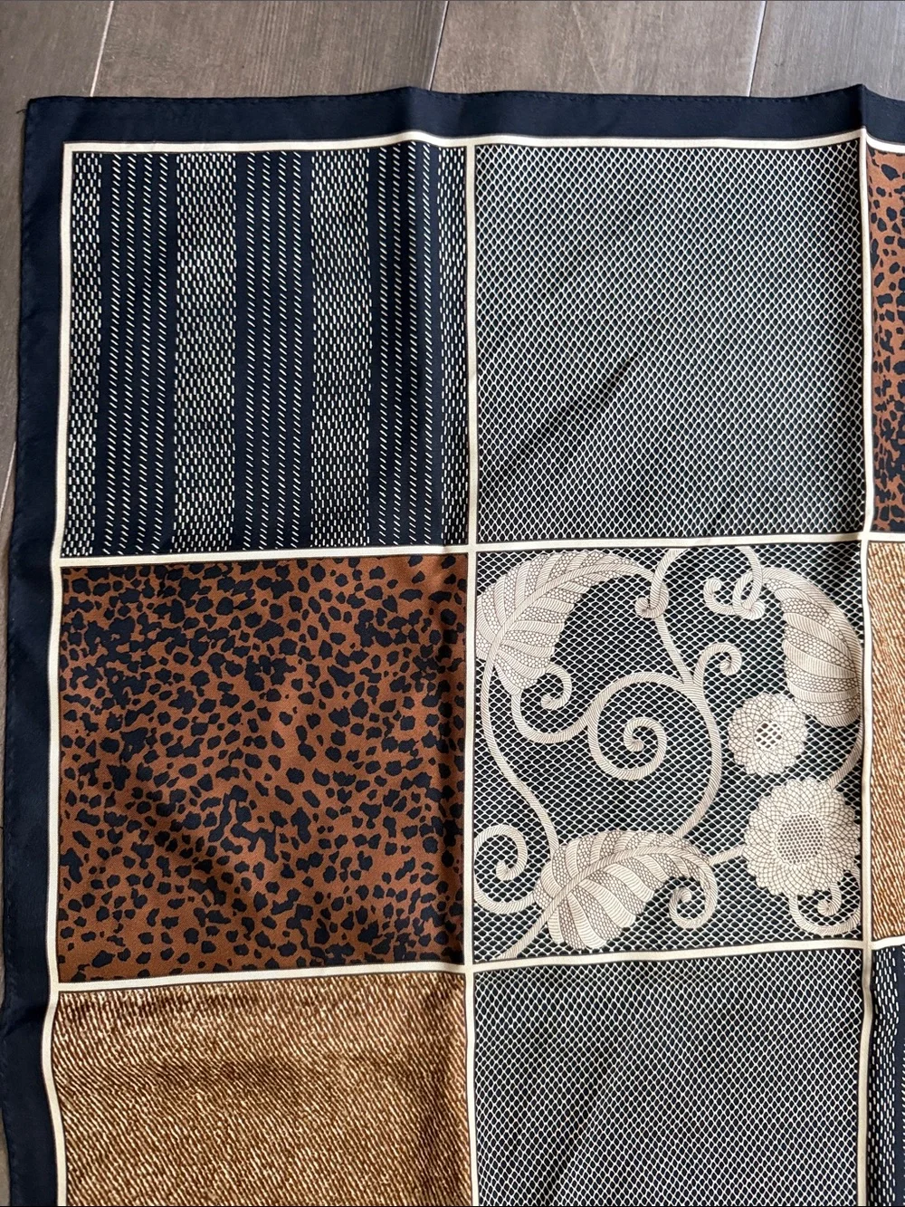 Talbots 100% Silk Patchwork Square Scarf - Leopard, Floral & Netting Print
